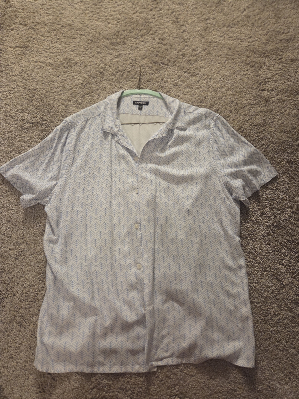 Express Light Blue & White Short Sleeve Button Down Shirt